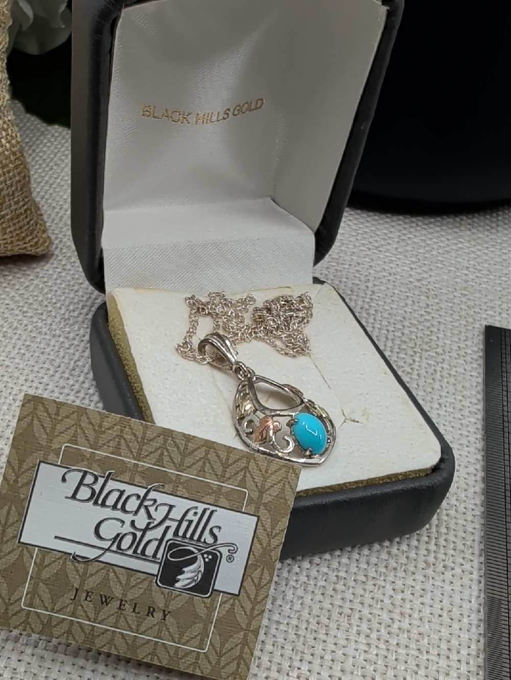Coleman Black Hills Gold 12K Sterling Turquoise Pendant Necklace 16" w/ COA